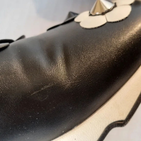 Black White Flower Embellished Slipon Sneakers - Picture 13 of 16